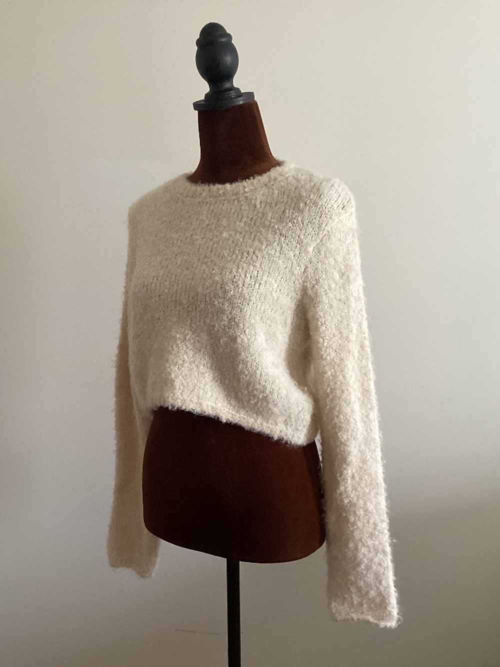 Fuzzy/furry slight crop long sleeve sweater